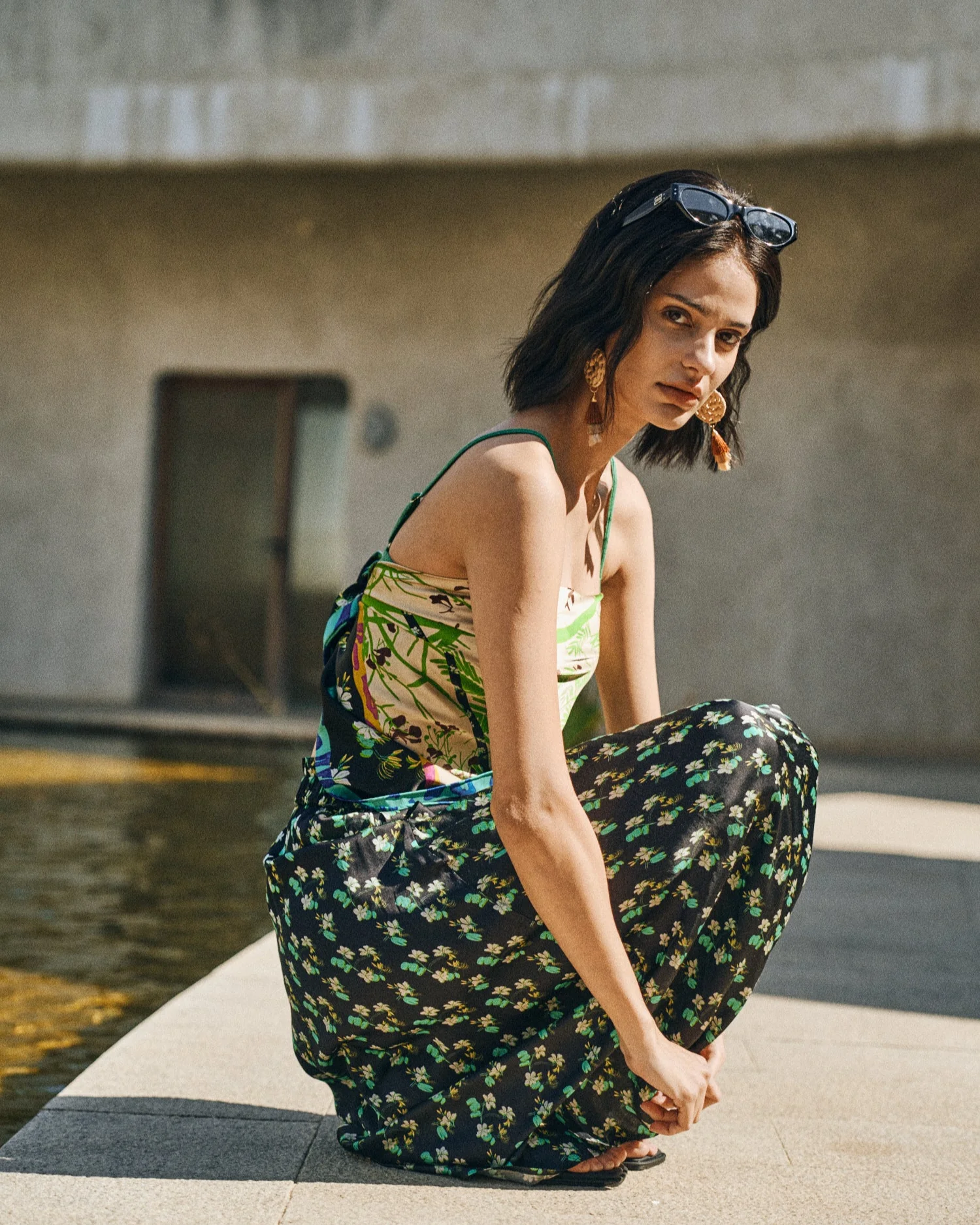 "Beach Blossom" Satin Midi Skirt -Black - Image 4