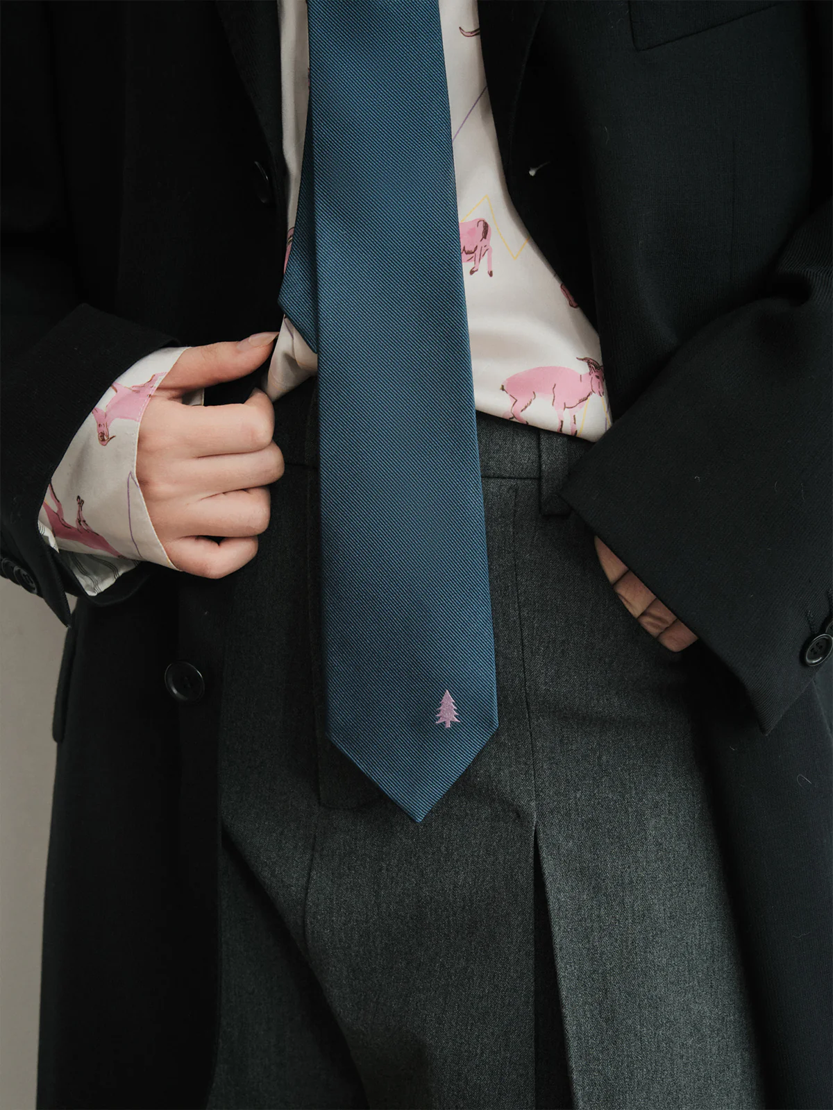 "Blush Pine" Silk Tie - Navy Blue - Image 3