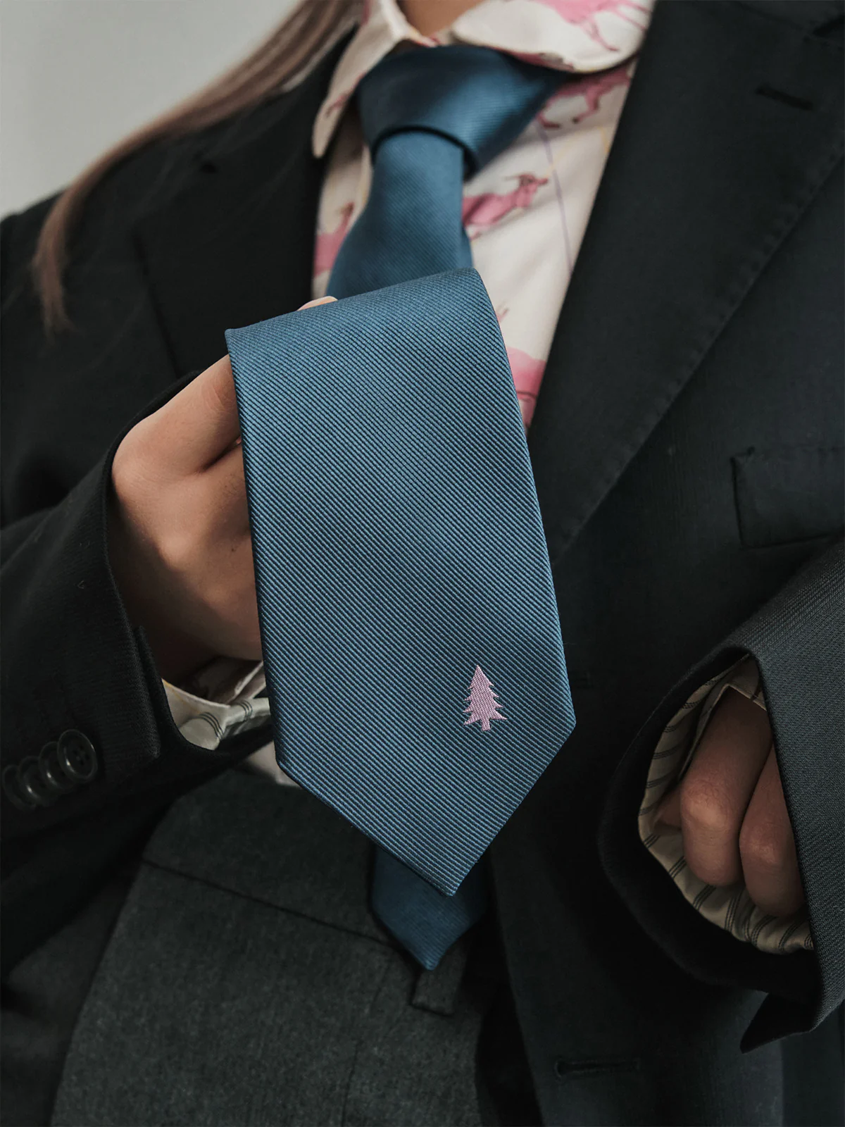 "Blush Pine" Silk Tie - Navy Blue - Image 4