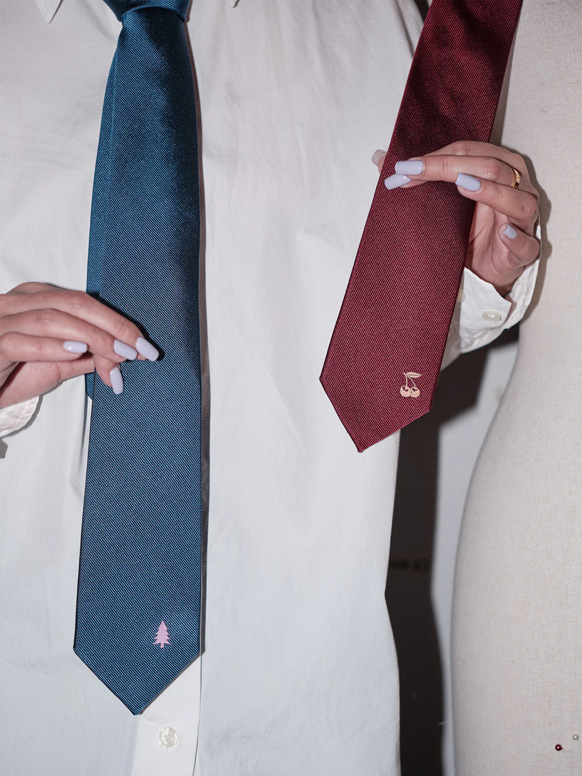 "Blush Pine" Silk Tie - Navy Blue - Image 6