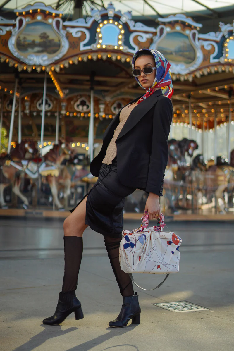 "Camellia" Large Silk Square Scarf - Khaki - Image 5