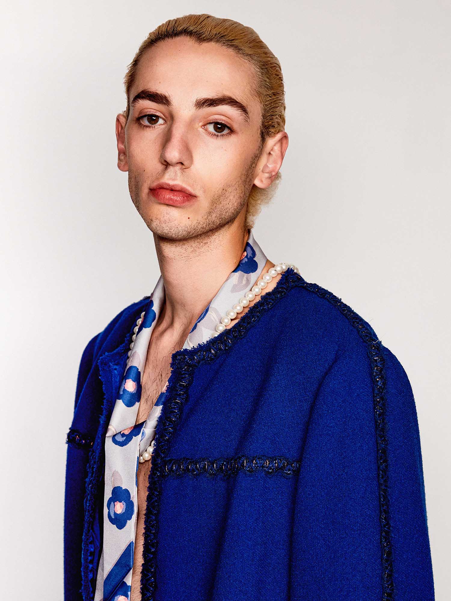 "Camellia" Silk Twill Skinny Scarf - Blue - Image 3