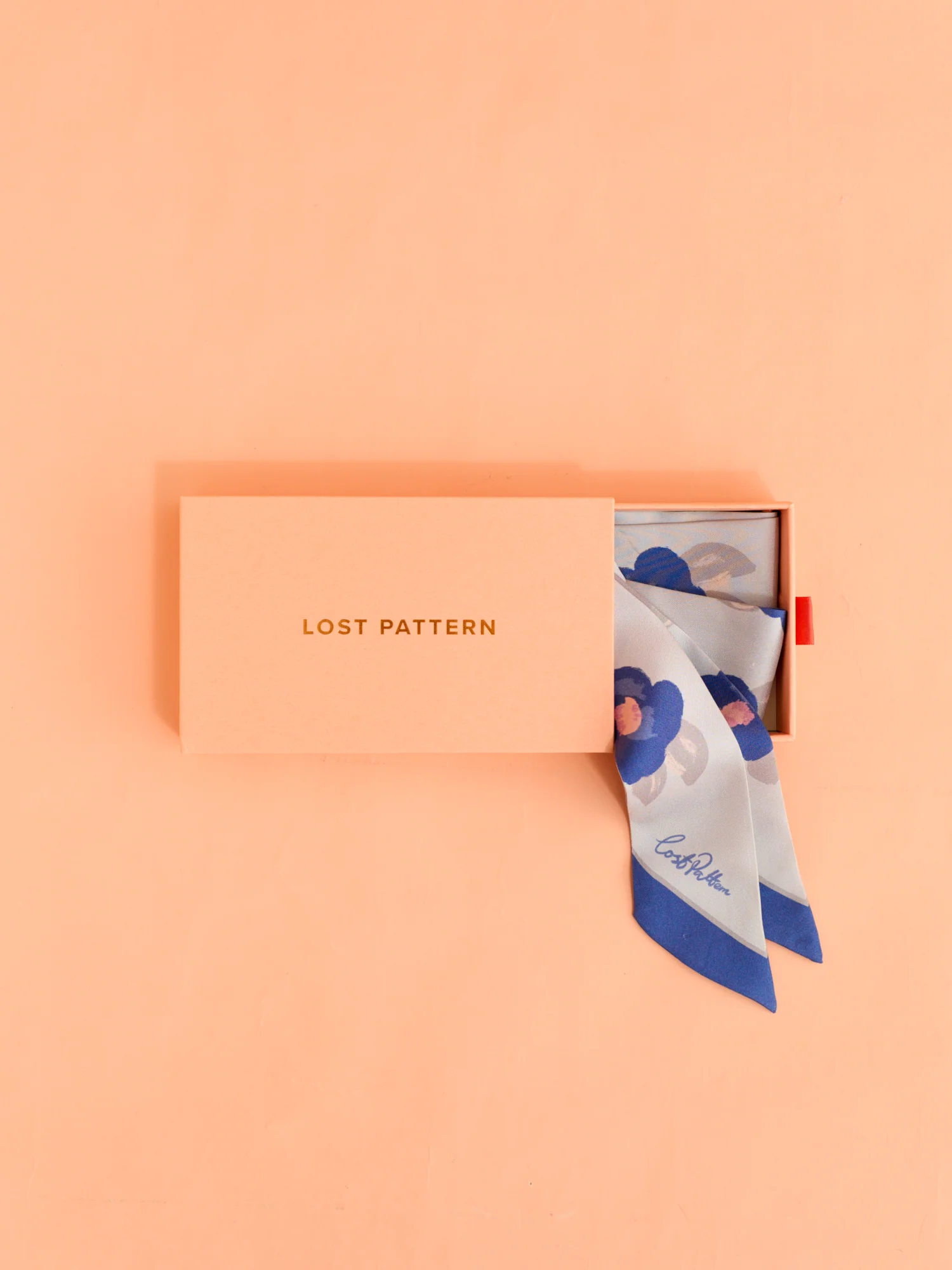 "Camellia" Silk Twill Skinny Scarf - Blue - Image 7