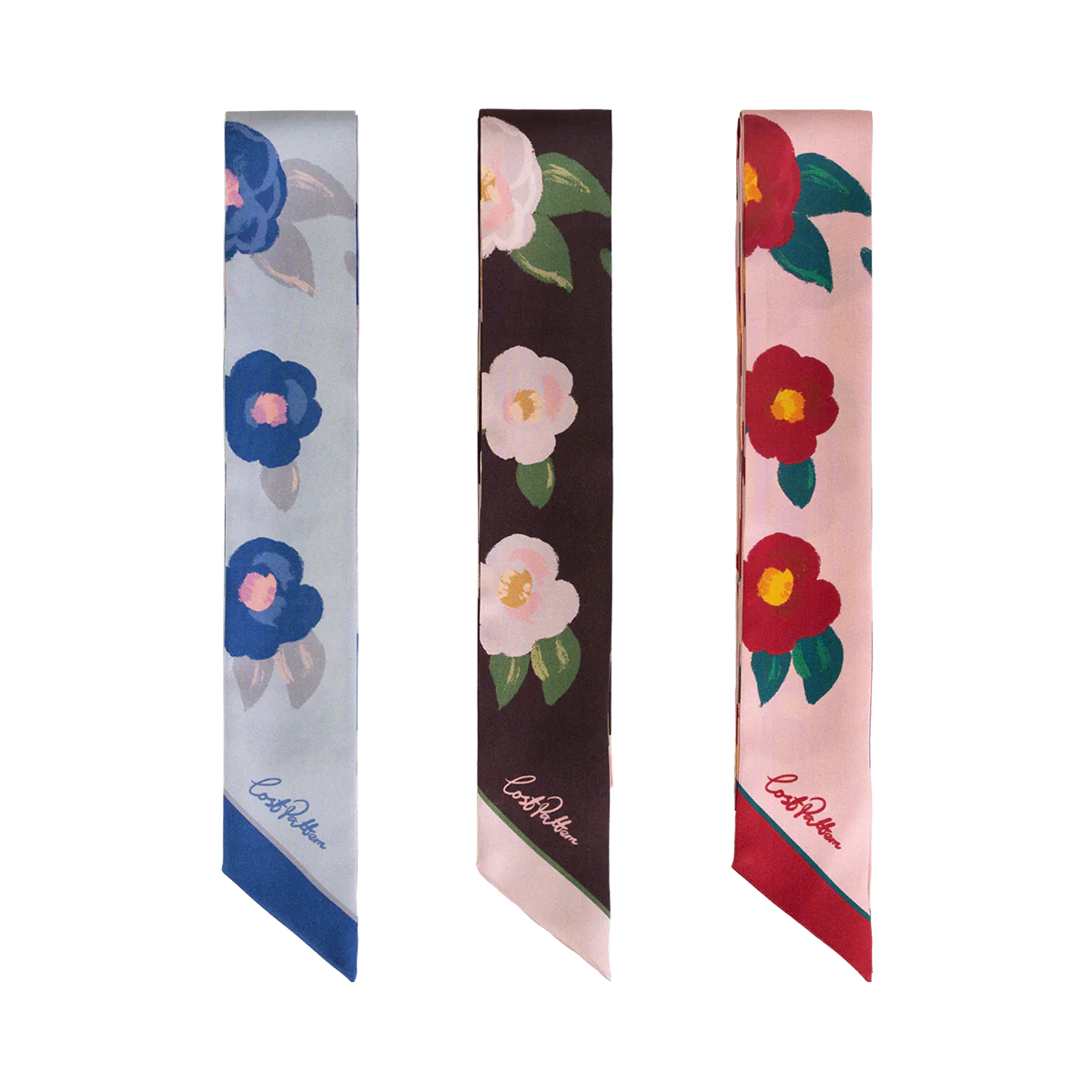 "Camellia" Silk Twill Skinny Scarf - Dark Brown - Image 5