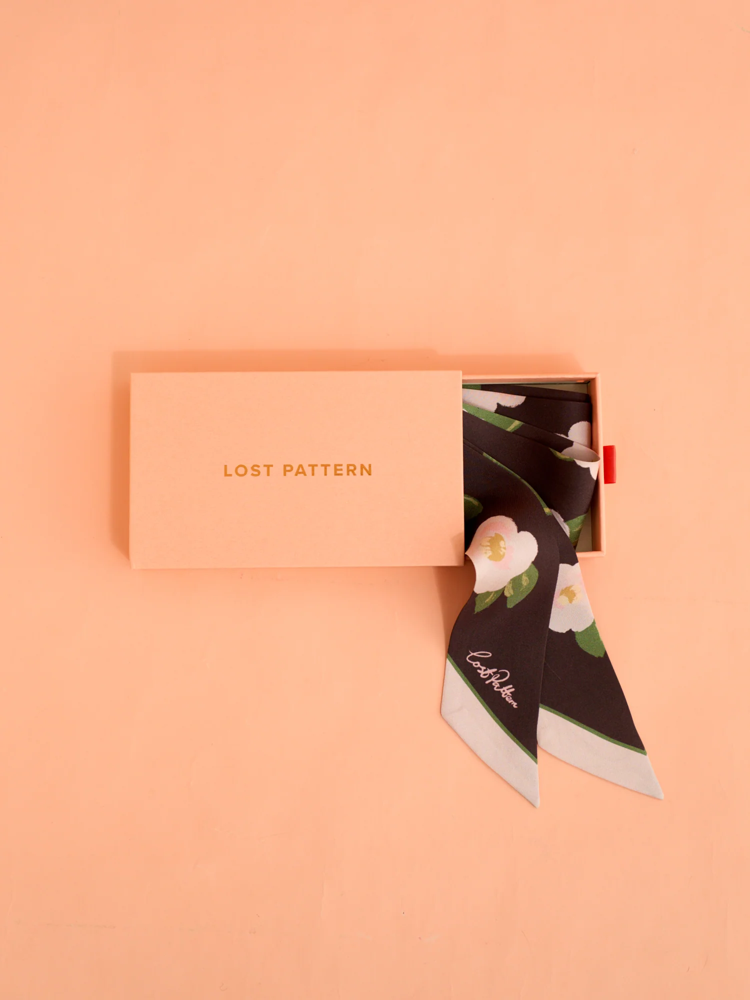 "Camellia" Silk Twill Skinny Scarf - Dark Brown - Image 6