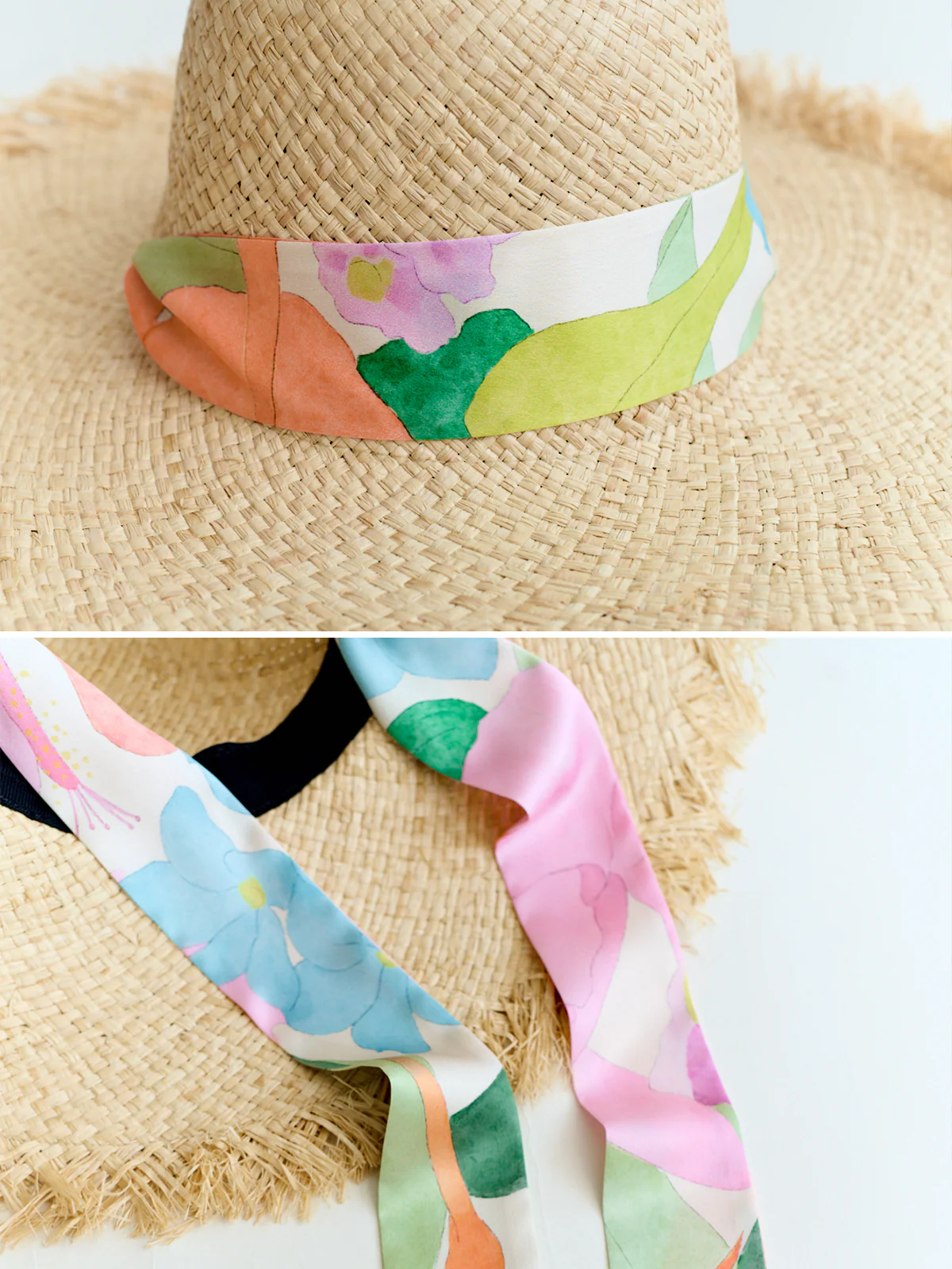 "Cartagena" Straw Hat with Ribbon Tie - Pink & Green - Image 6