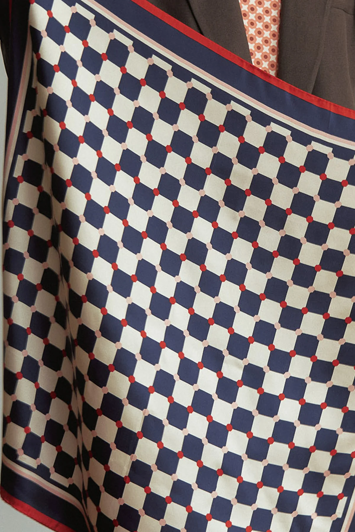 "Checkerboard" Silk  Bandana Scarf - Blue - Image 6