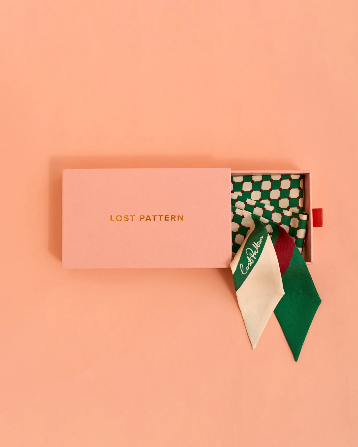 "Checkerboard" Silk Twill Skinny Scarf - Green - Image 8