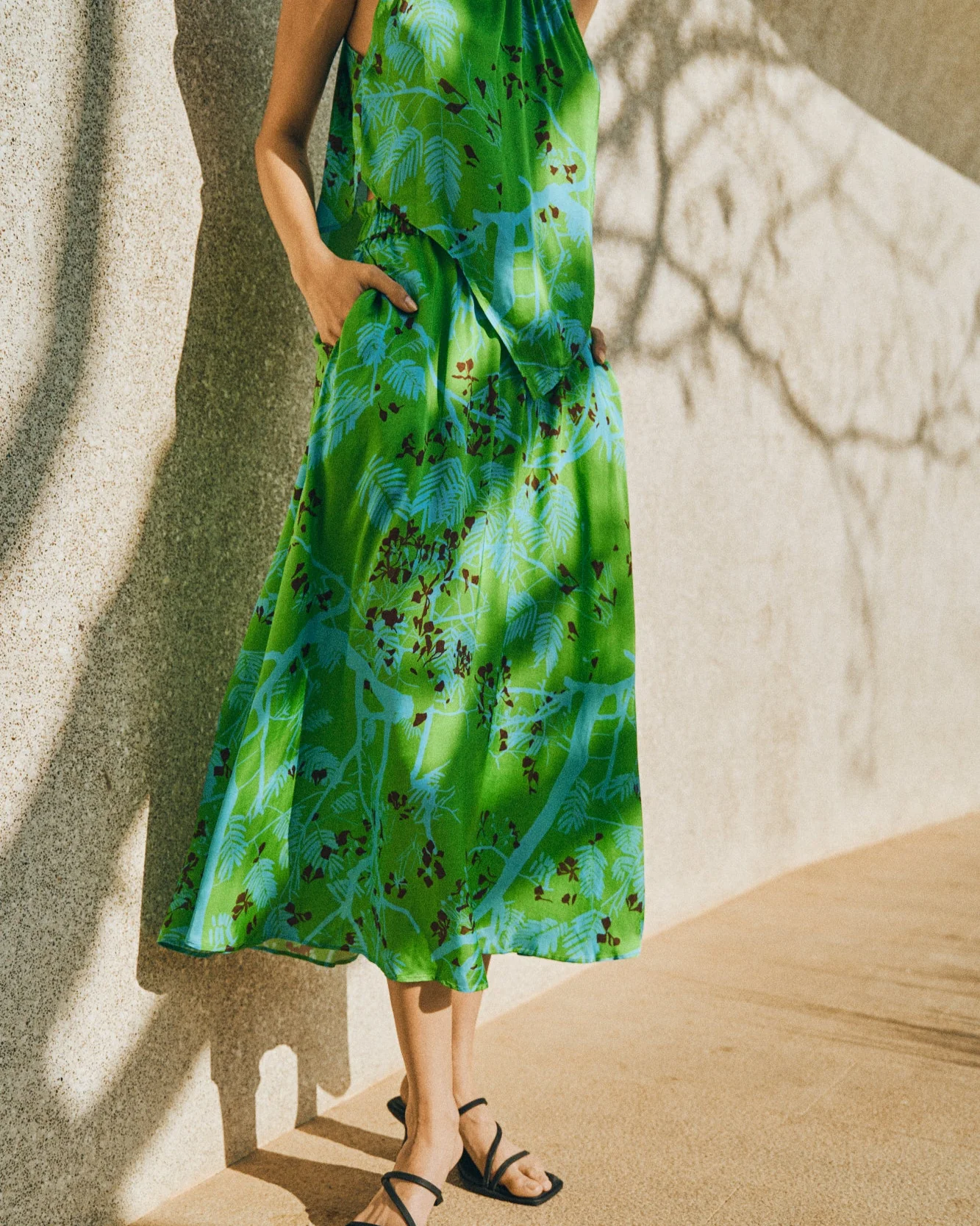 "Coco Dream" Satin Midi Skirt - Green - Image 7