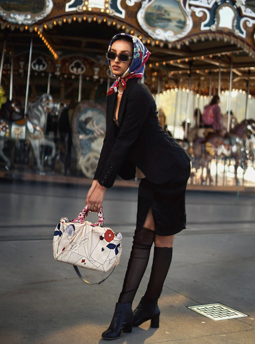 "El Amor" Silk Bandana - Tropical Red & Blue - Image 4