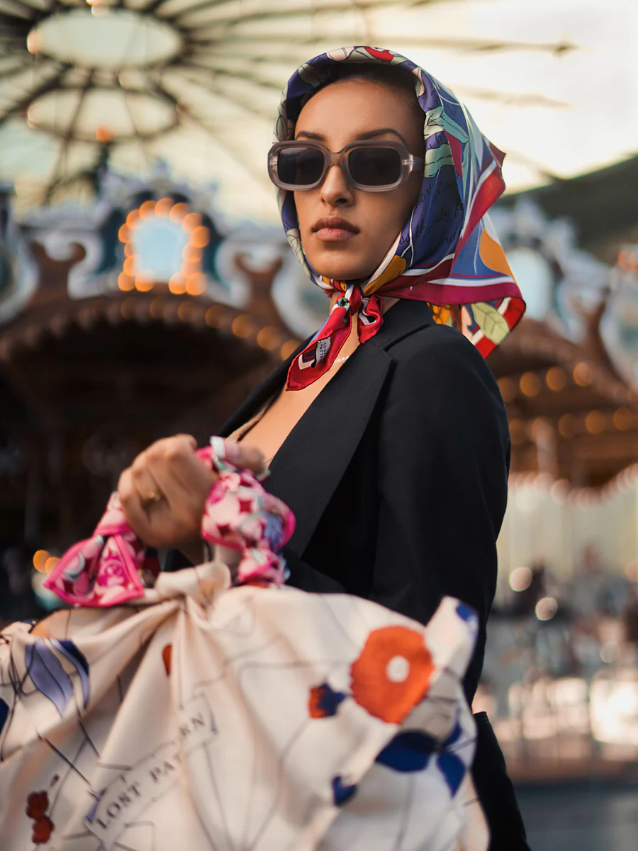 "El Amor" Silk Bandana - Tropical Red & Blue - Image 5