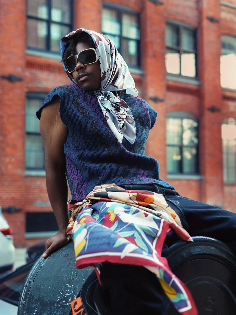 "El Amor" Silk Bandana - Tropical Red & Blue - Image 6