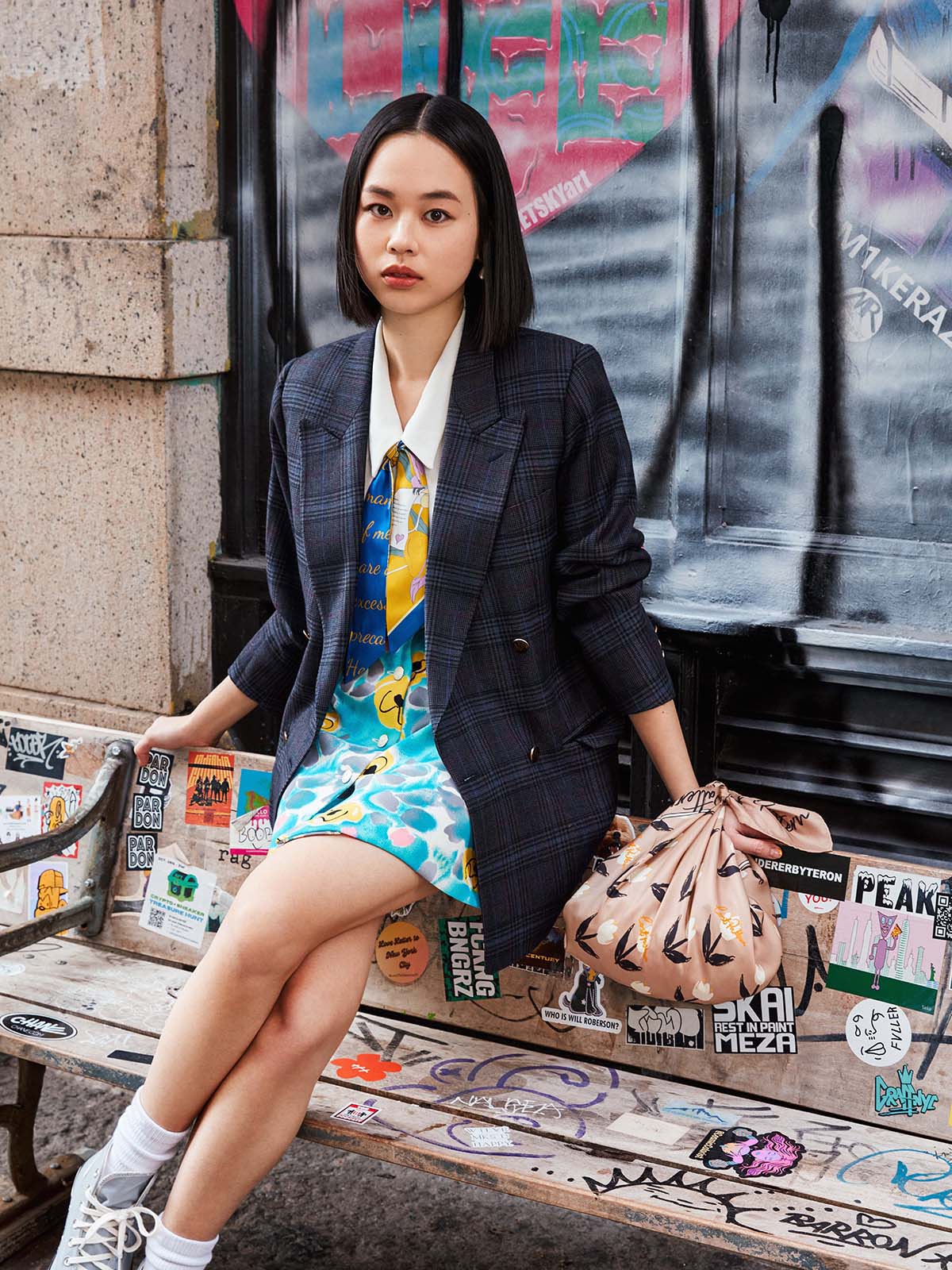 "El Amor" Silk Twill Skinny Scarf - Yellow & Blue - Image 3