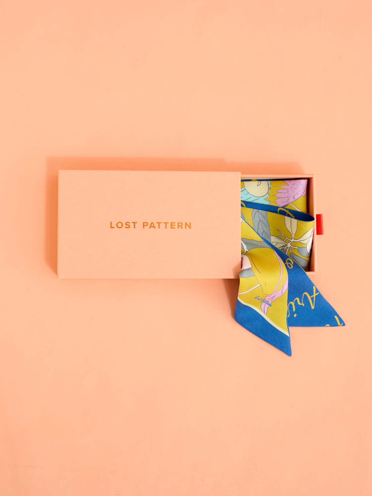 "El Amor" Silk Twill Skinny Scarf - Yellow & Blue - Image 6