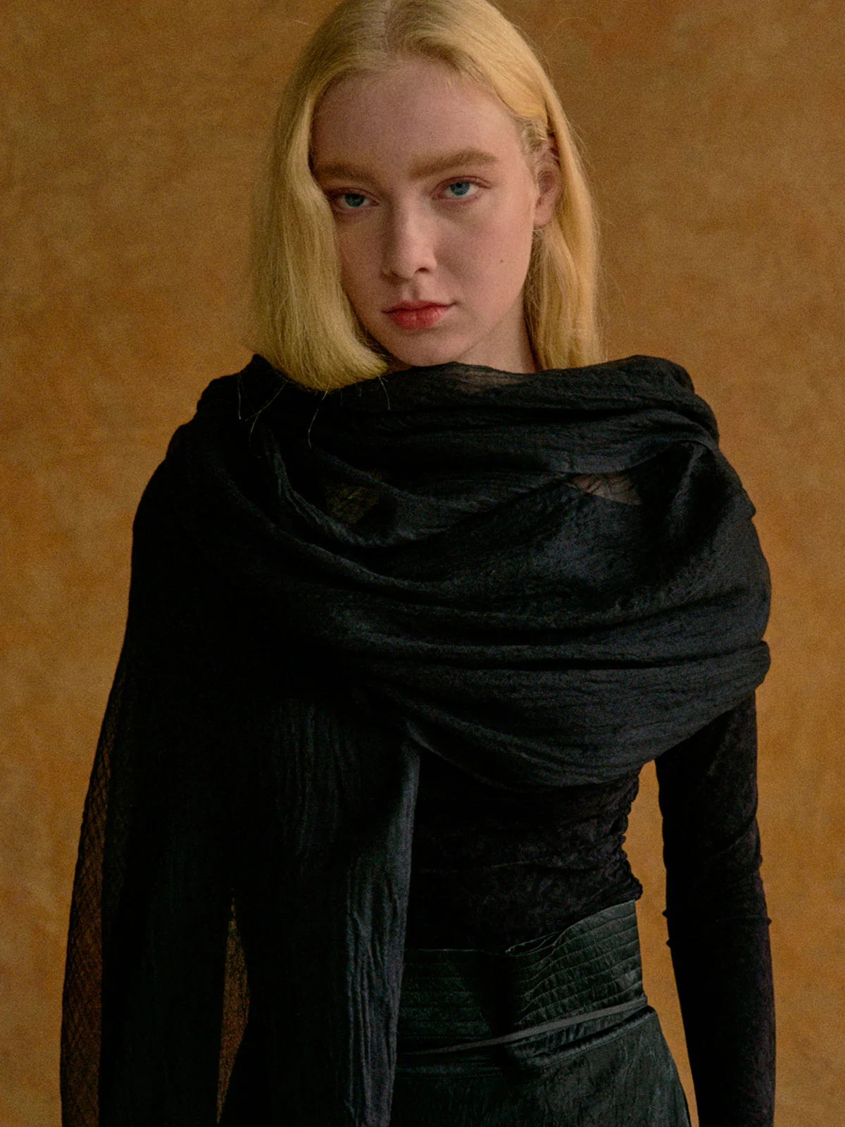 "Featherlight" Oversized Cashmere Scarf - Black - Image 3