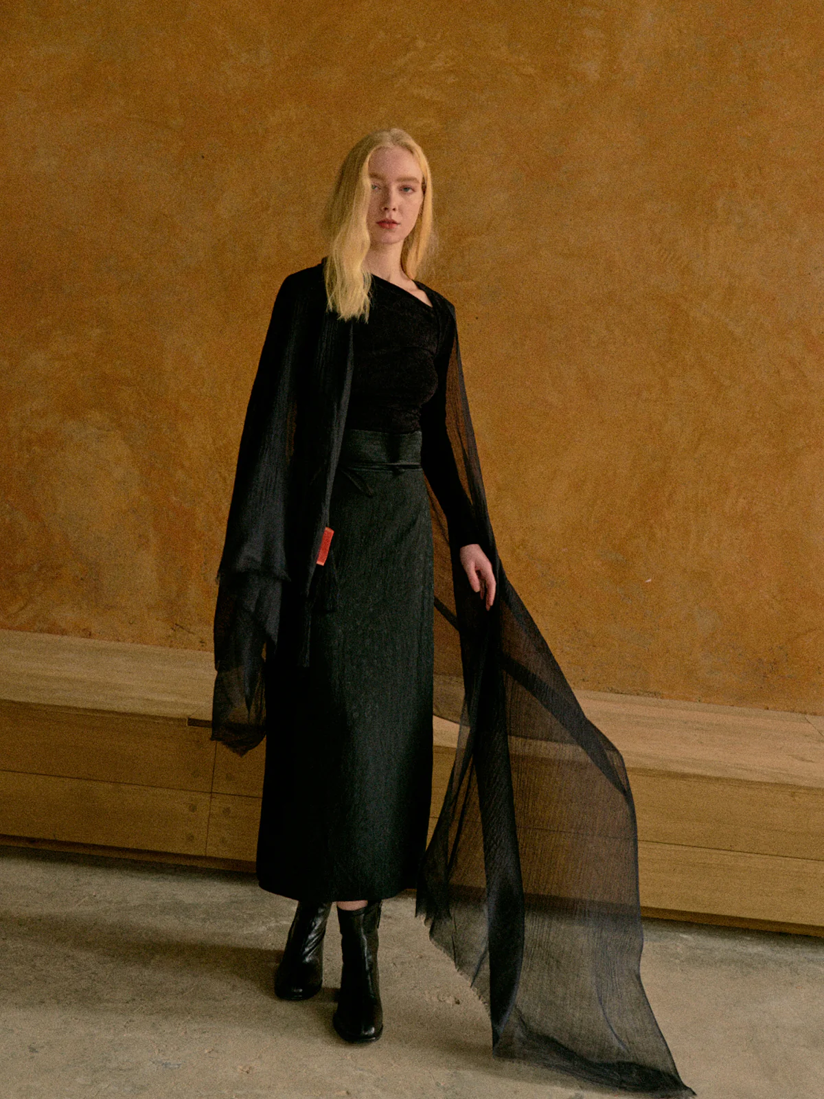 "Featherlight" Oversized Cashmere Scarf - Black - Image 4