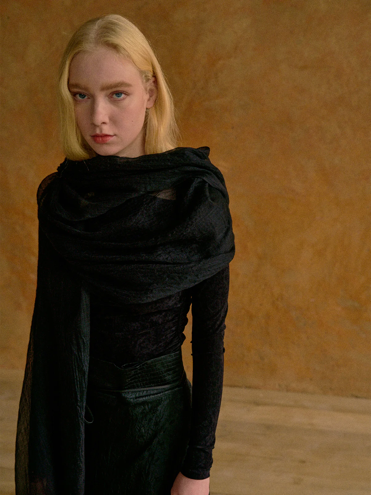 "Featherlight" Oversized Cashmere Scarf - Black - Image 5