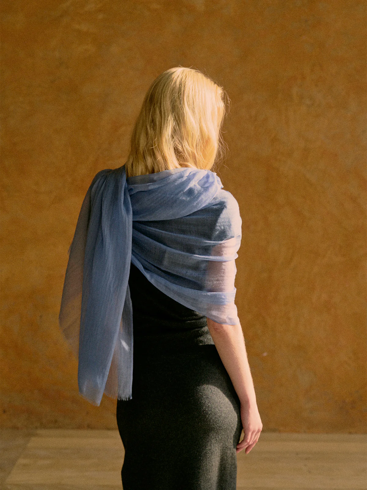 "Featherlight" Oversized Cashmere Scarf - Blue - Image 3