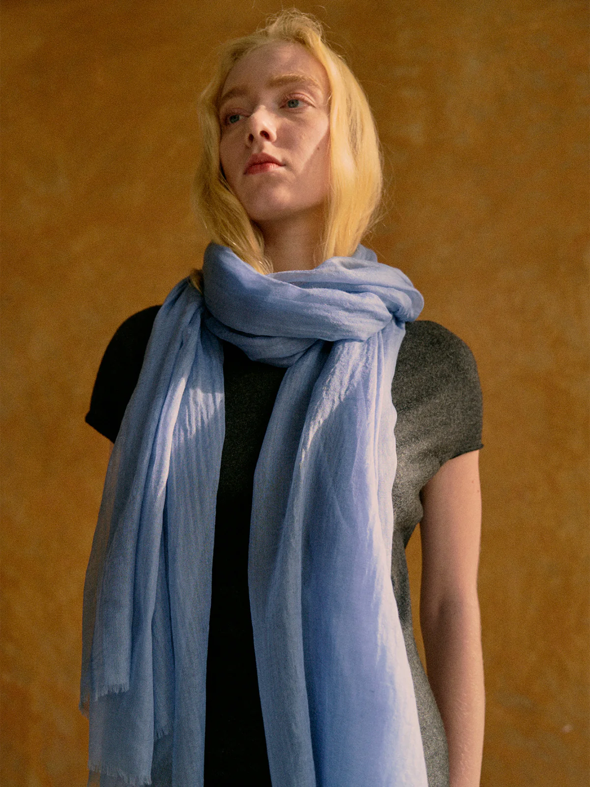 "Featherlight" Oversized Cashmere Scarf - Blue - Image 4