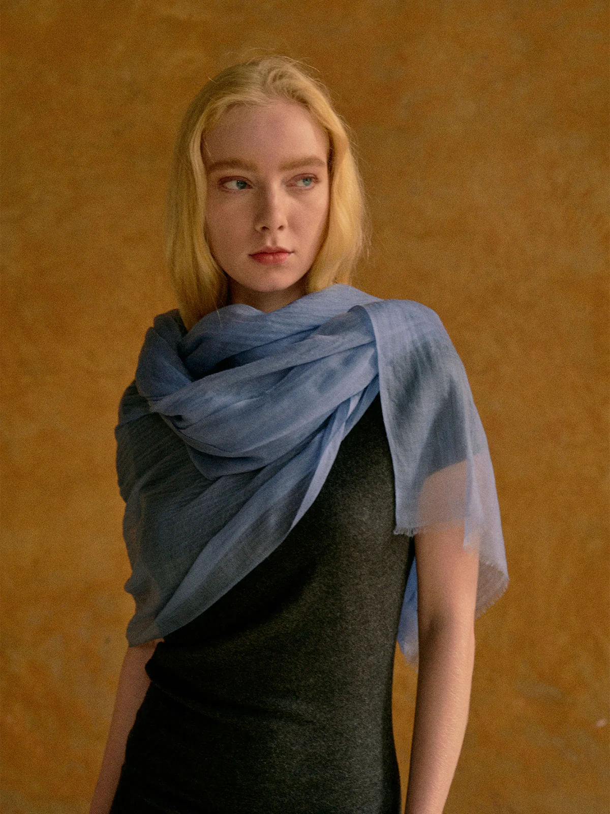 "Featherlight" Oversized Cashmere Scarf - Blue - Image 5