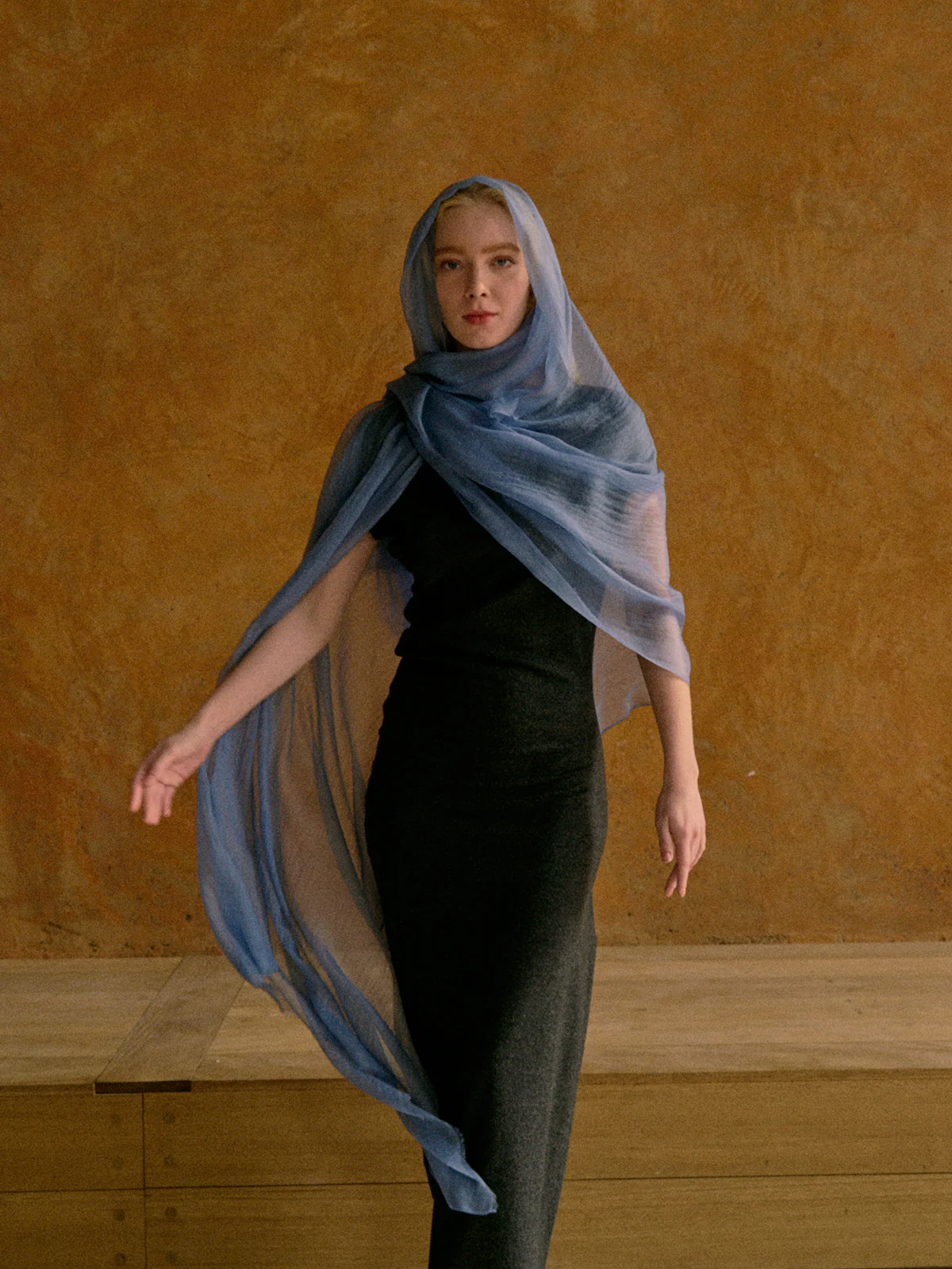 "Featherlight" Oversized Cashmere Scarf - Blue - Image 6