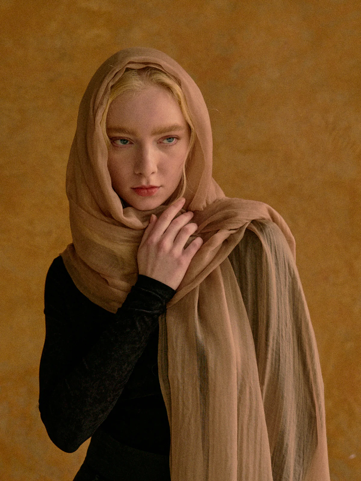"Featherlight" Oversized Cashmere Scarf - Light Tan - Image 3