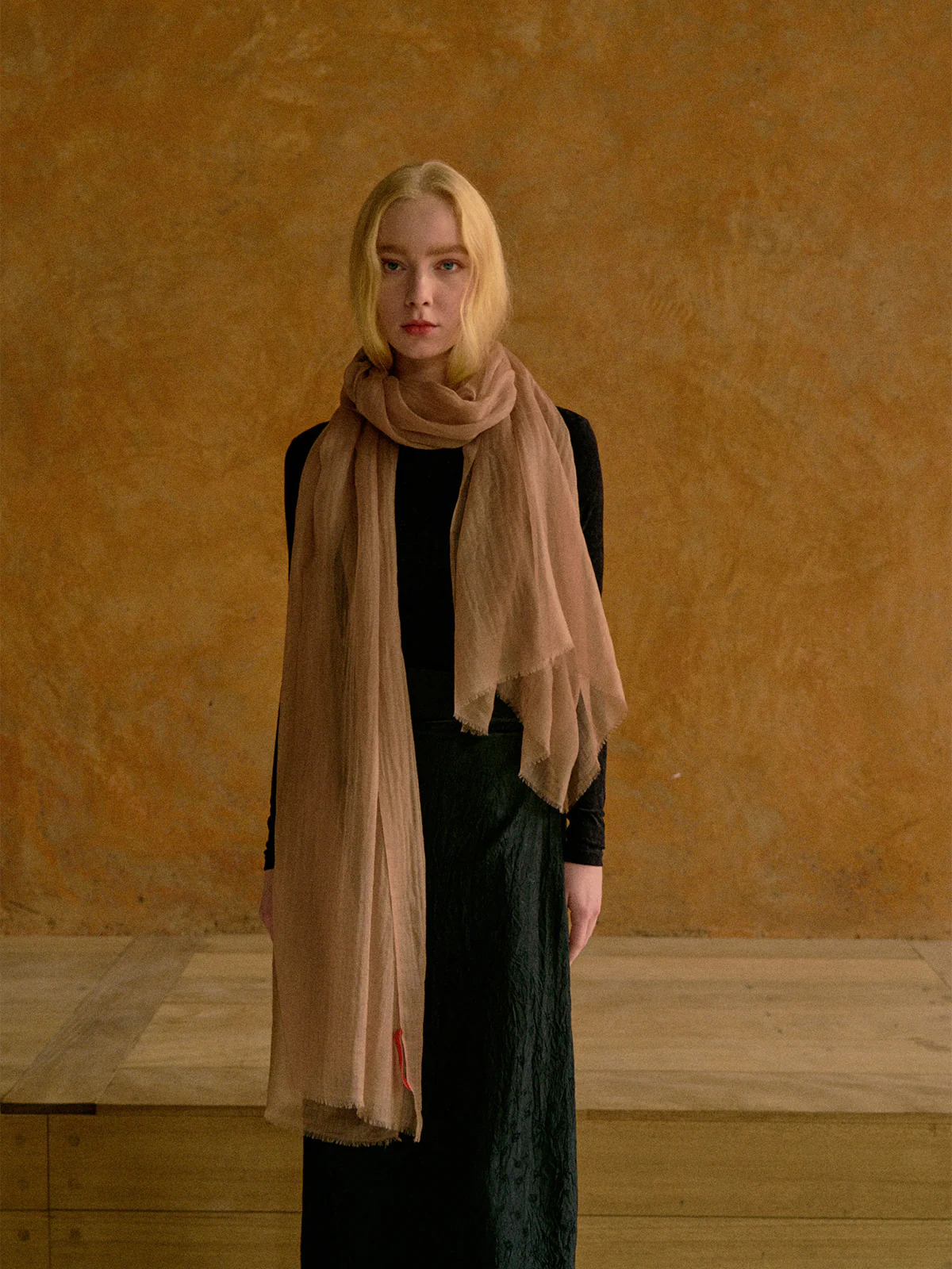 "Featherlight" Oversized Cashmere Scarf - Light Tan - Image 4