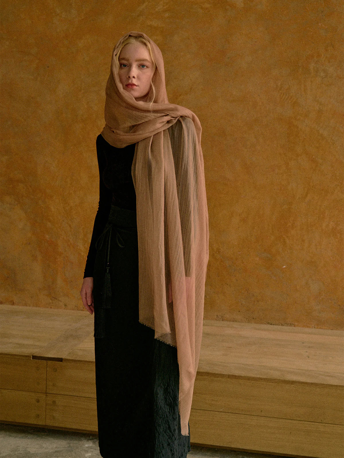 "Featherlight" Oversized Cashmere Scarf - Light Tan - Image 5