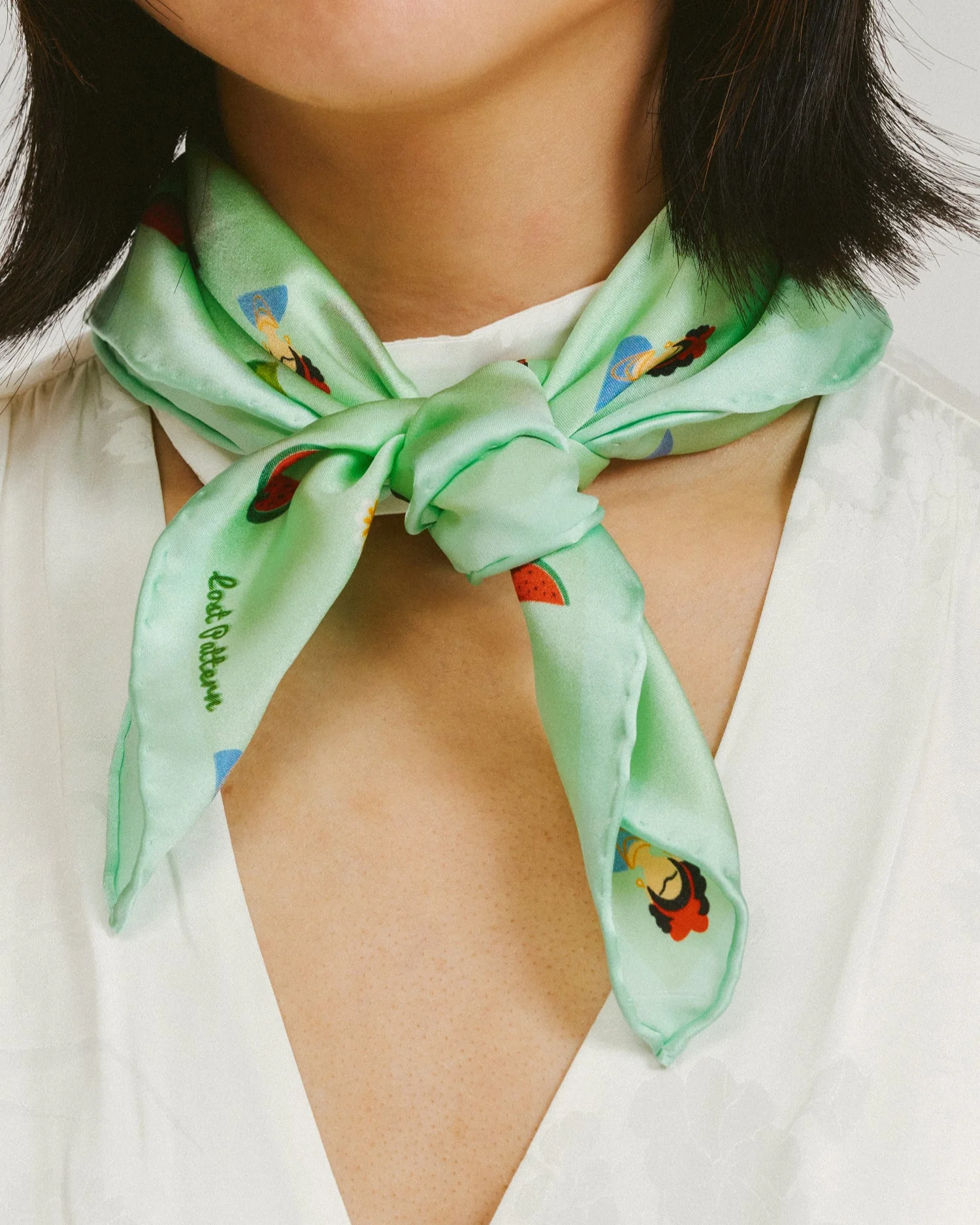 "Frida's Desert Bloom" Silk Bandana Scarf - Green - Image 3