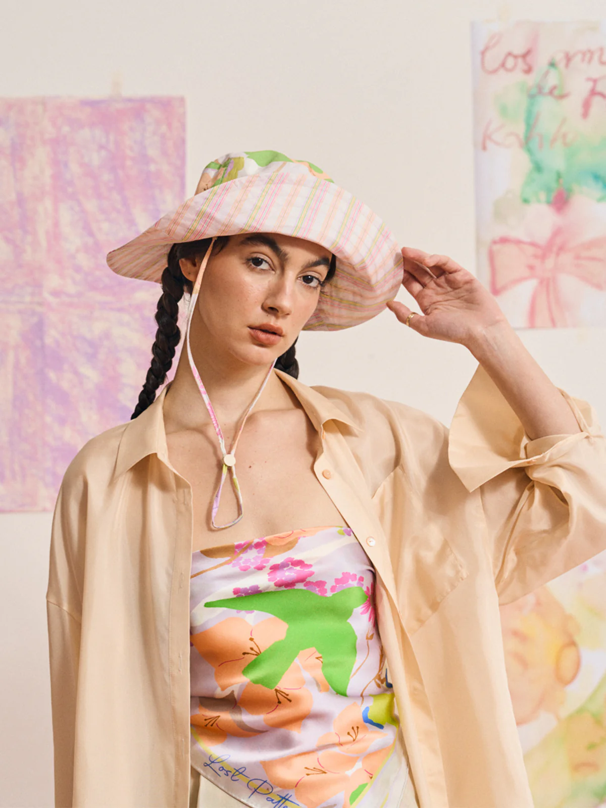 FRIDA x LOST PATTERN "Frida's Garden" Cotton Reversible Sun Hat - Pink - Image 3