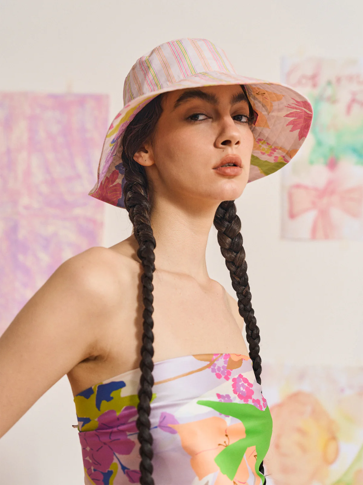 FRIDA x LOST PATTERN "Frida's Garden" Cotton Reversible Sun Hat - Pink - Image 4