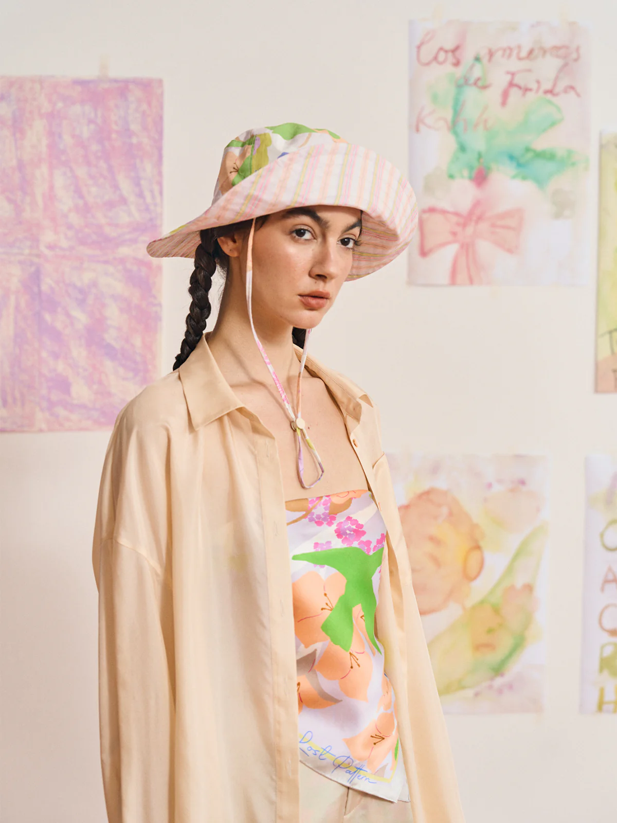 FRIDA x LOST PATTERN "Frida's Garden" Cotton Reversible Sun Hat - Pink - Image 5