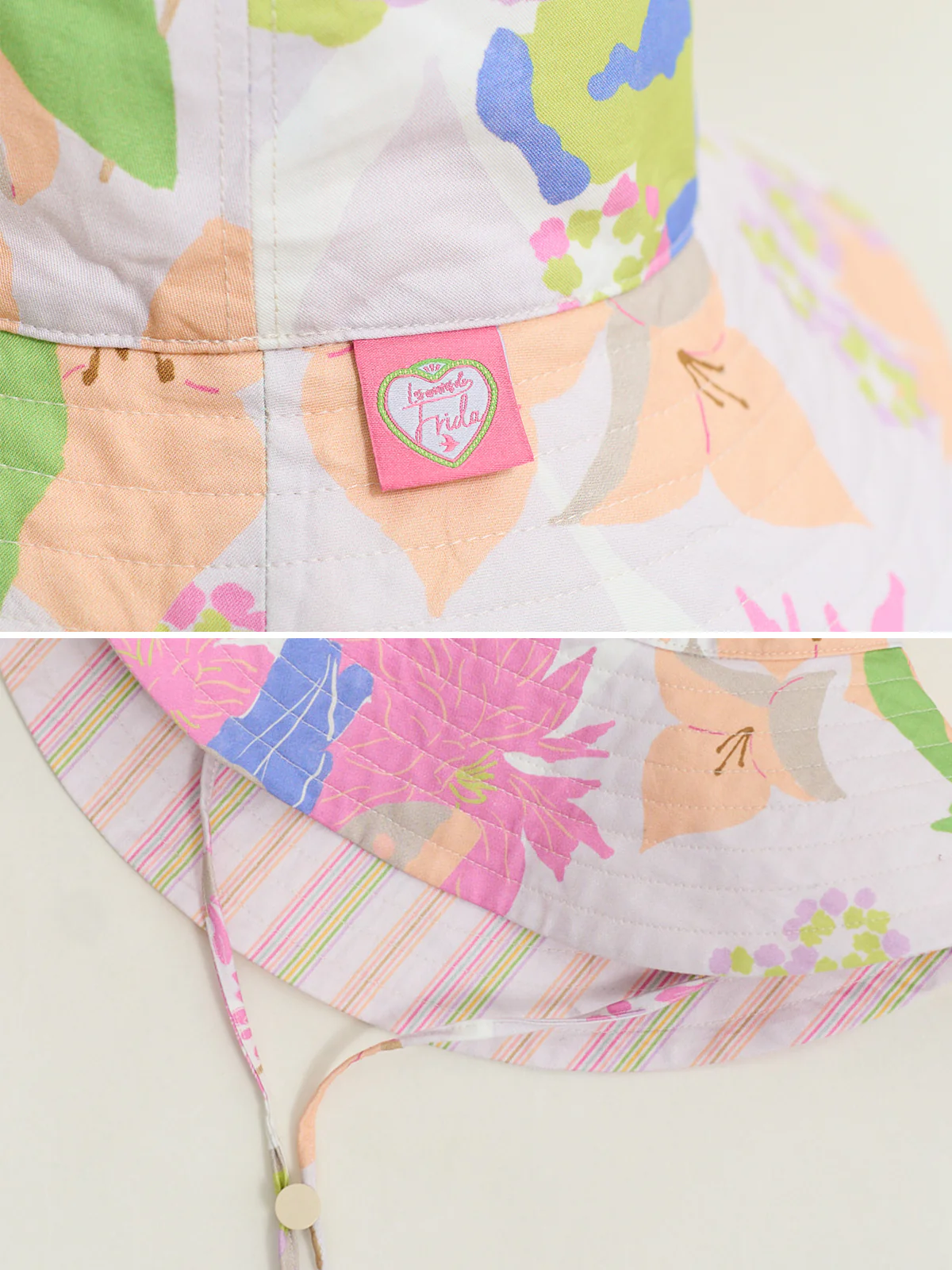 FRIDA x LOST PATTERN "Frida's Garden" Cotton Reversible Sun Hat - Pink - Image 6