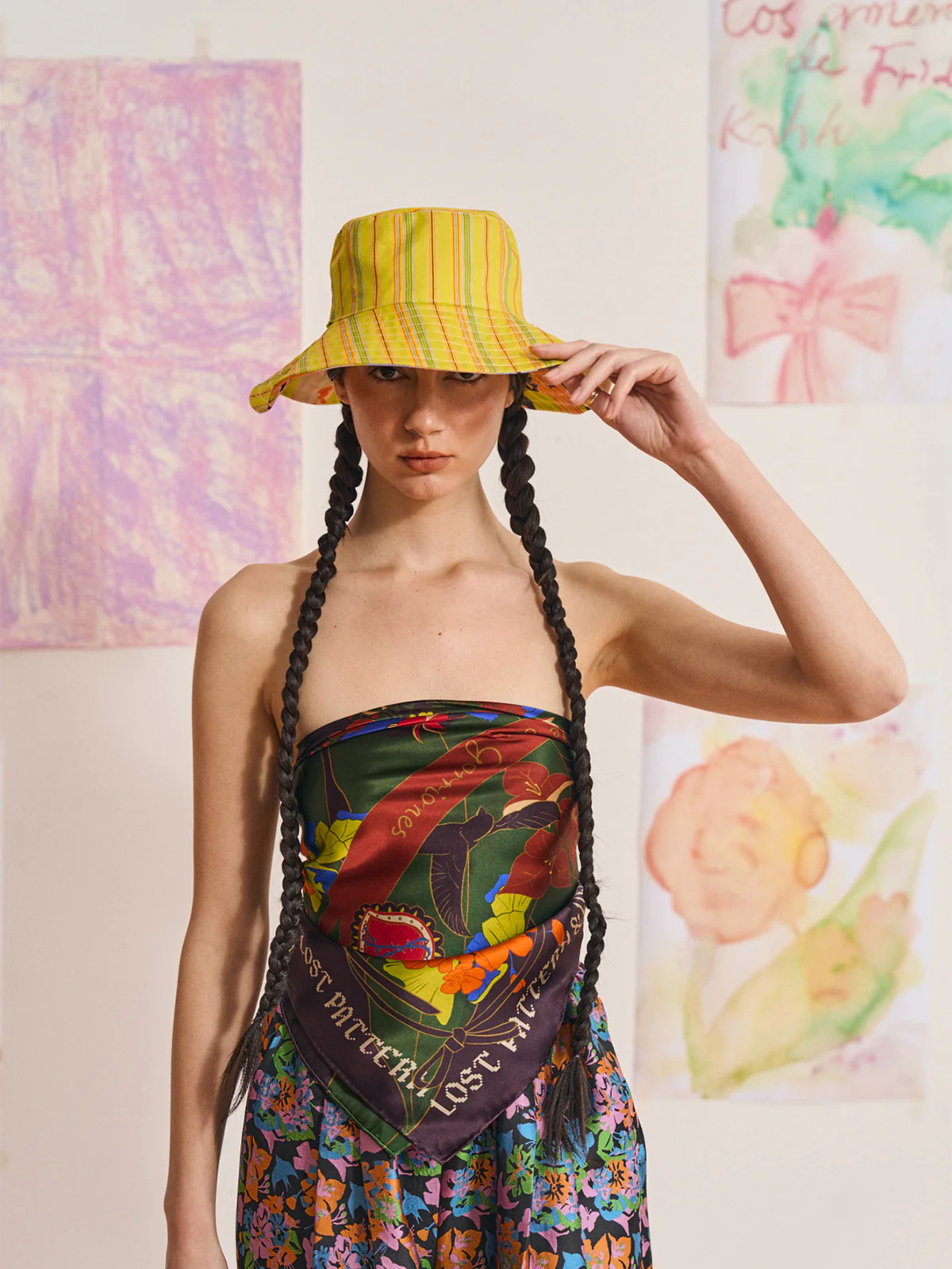 FRIDA x LOST PATTERN "Frida's Garden" Cotton Reversible Sun Hat - Purple & Yellow - Image 3
