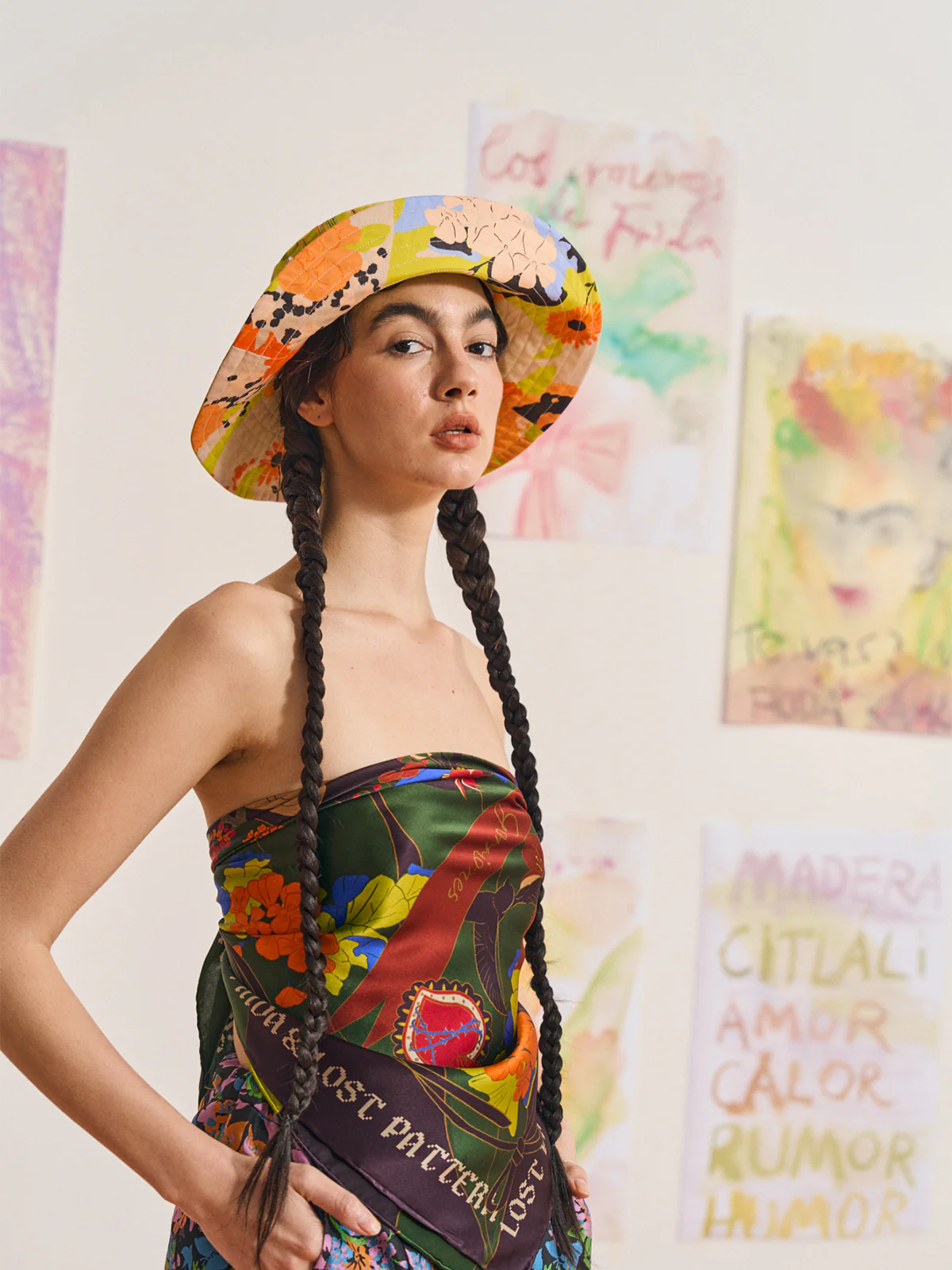 FRIDA x LOST PATTERN "Frida's Garden" Cotton Reversible Sun Hat - Purple & Yellow - Image 4