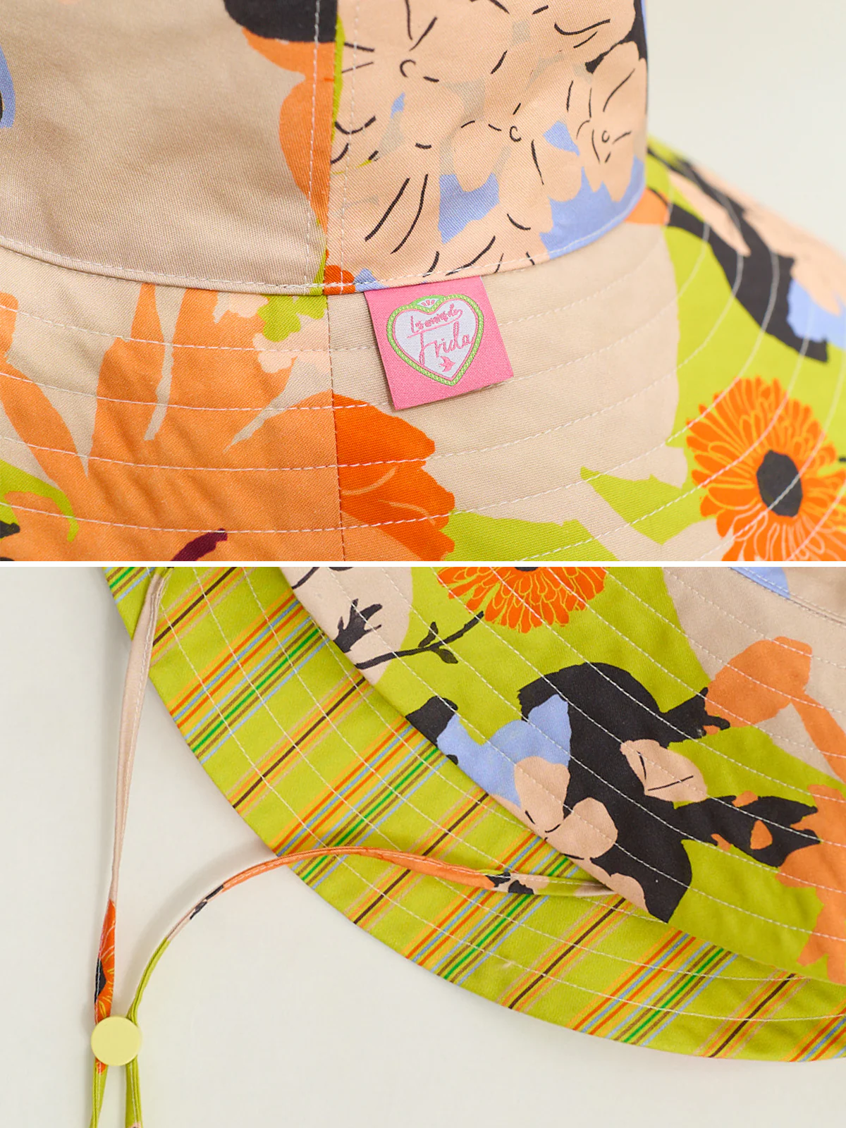 FRIDA x LOST PATTERN "Frida's Garden" Cotton Reversible Sun Hat - Purple & Yellow - Image 6