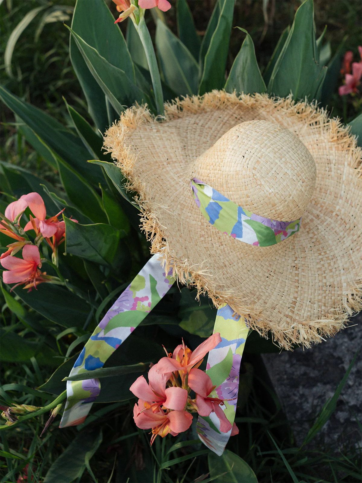 FRIDA x LOST PATTERN "Frida's Garden" Straw Hat with Ribbon Tie - Pink - Image 5