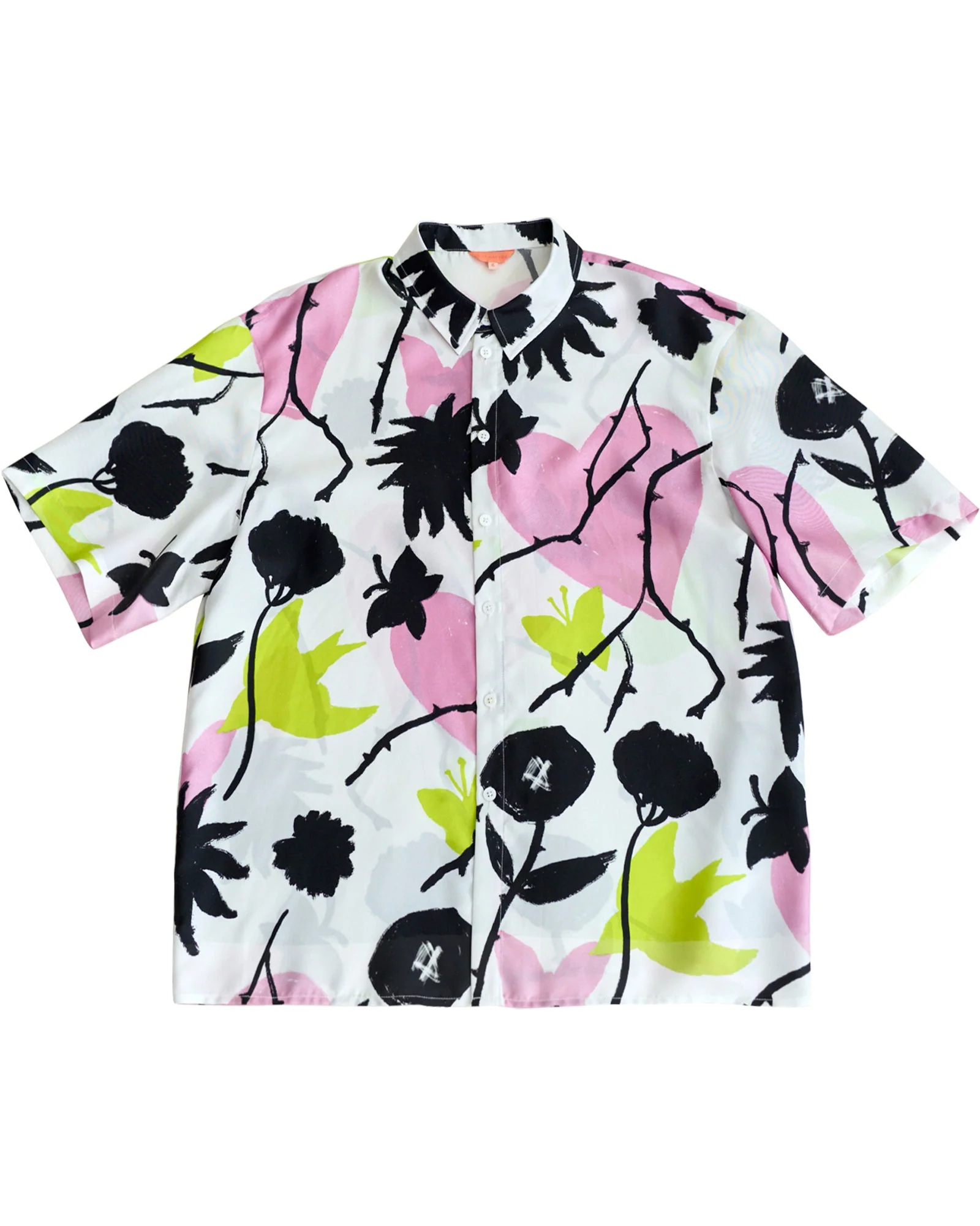 "Frida's Dream" Oversized Silk Hawaii Shirt - Pink & Black - Image 8