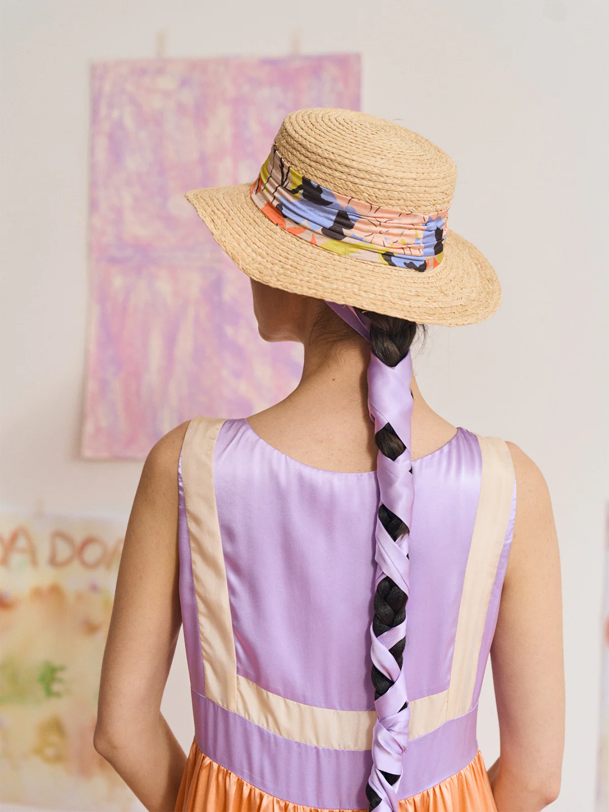 "Frida's Garden" Straw Hat with Ribbon Band - Pastel - Image 5