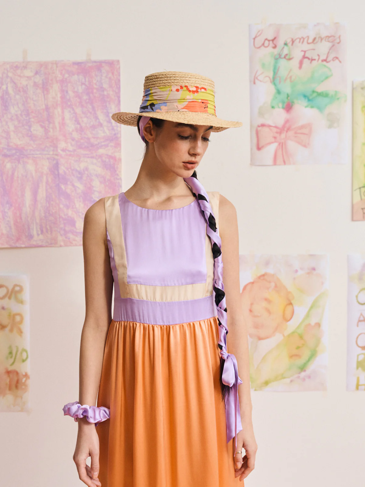 "Frida's Garden" Straw Hat with Ribbon Band - Pastel - Image 6