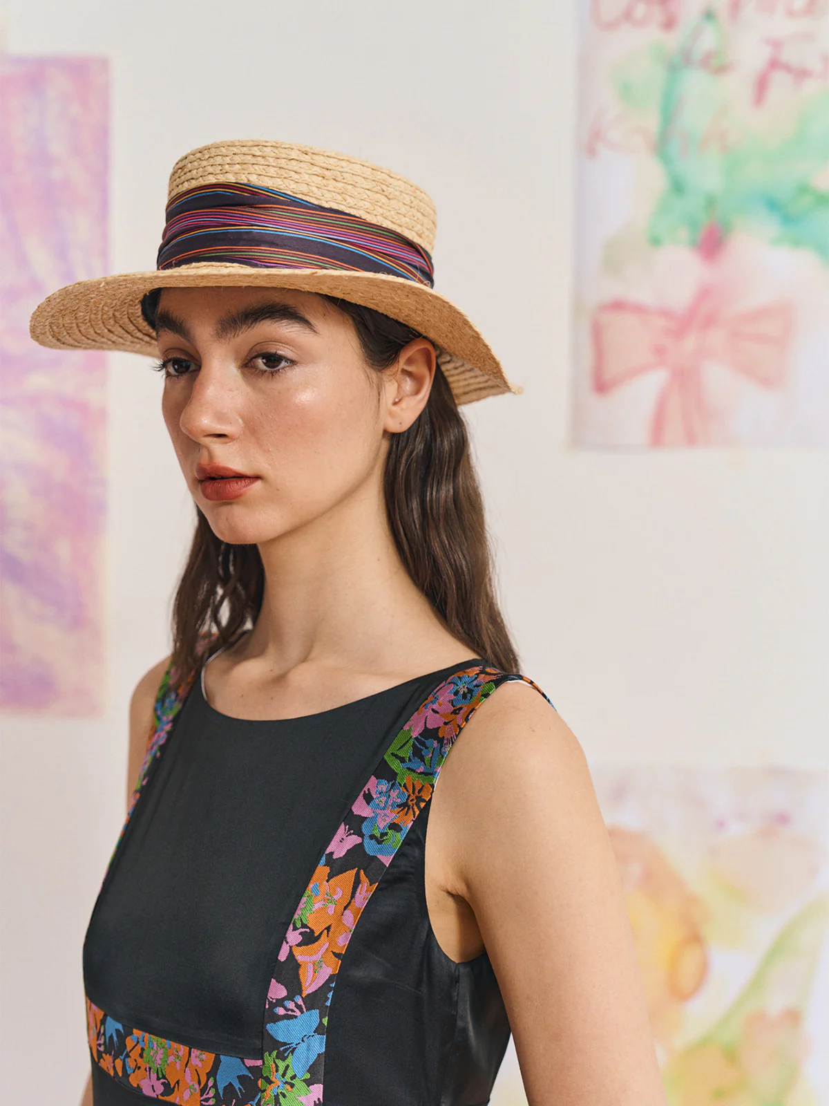 "Frida's Garden" Straw Hat with Ribbon Band - Purple - Image 3