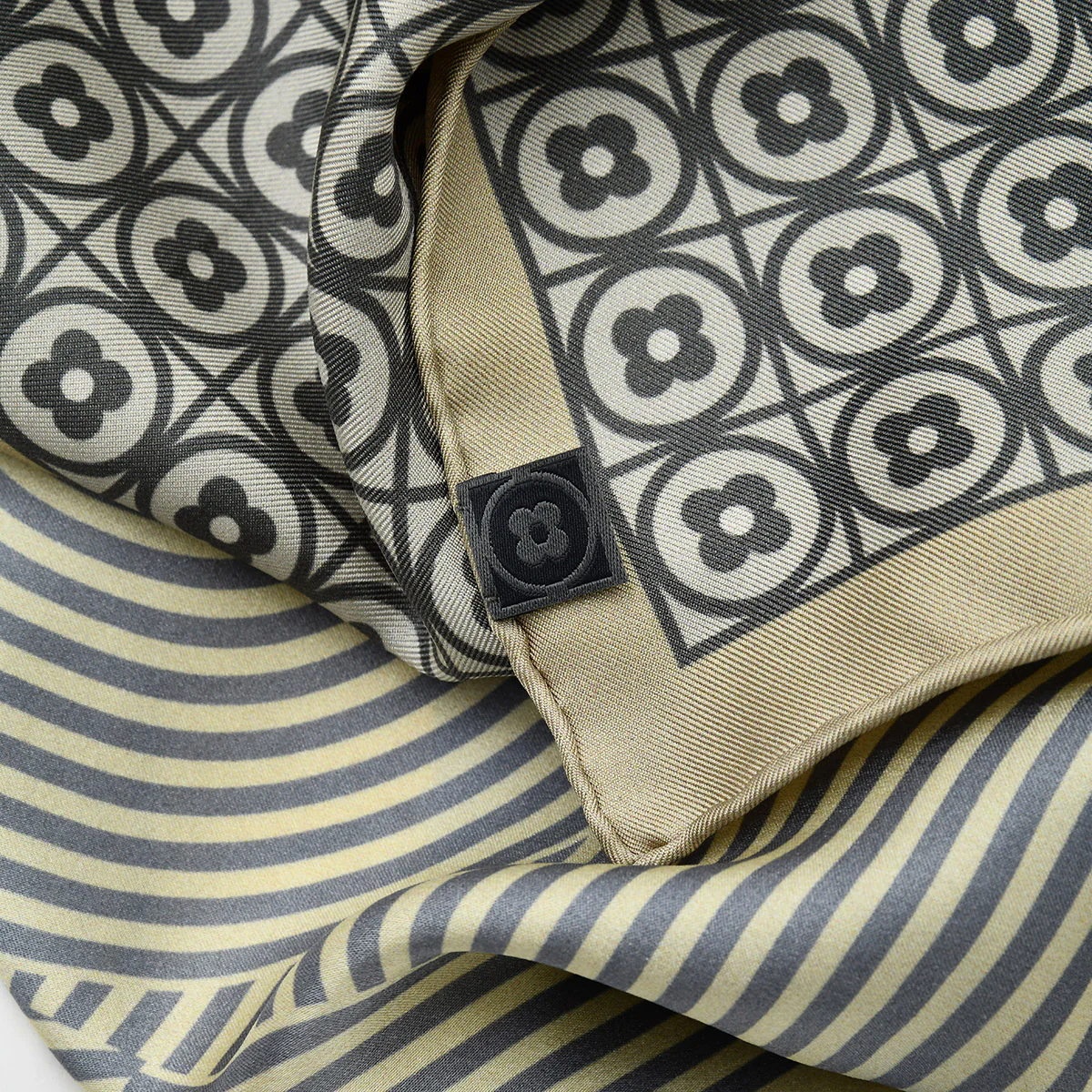 "Geometric Blooms" Silk Bandana Scarf - Image 6