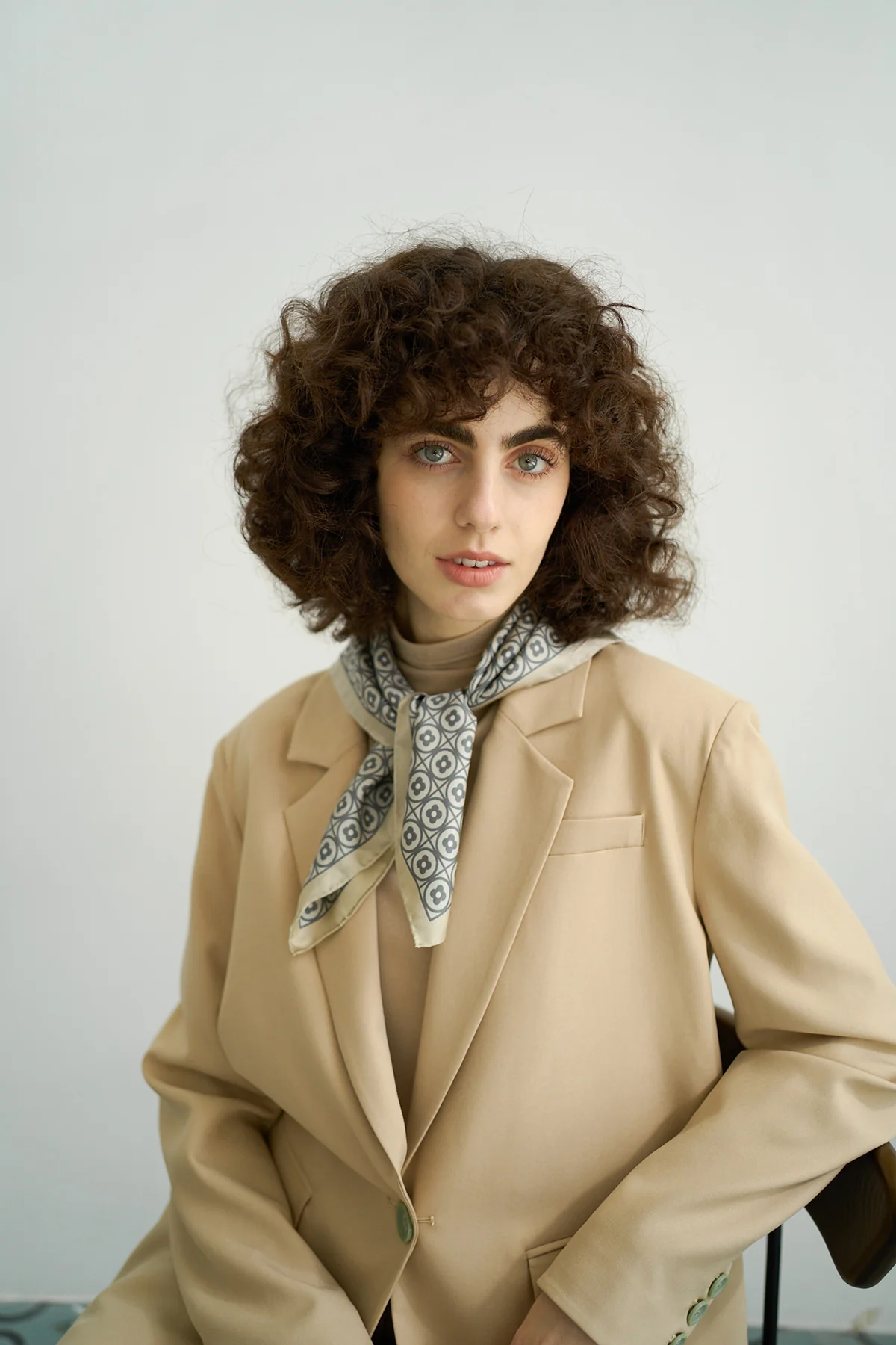 "Geometric Blooms" Silk Bandana Scarf - Image 8