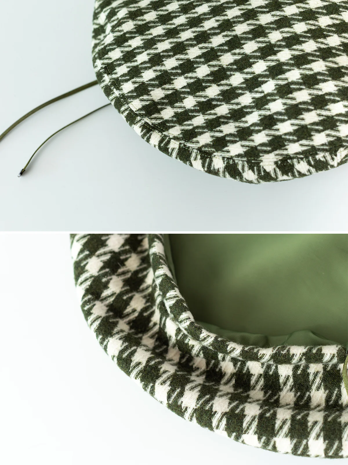"Houndstooth" Beret Hat - Green - Image 5