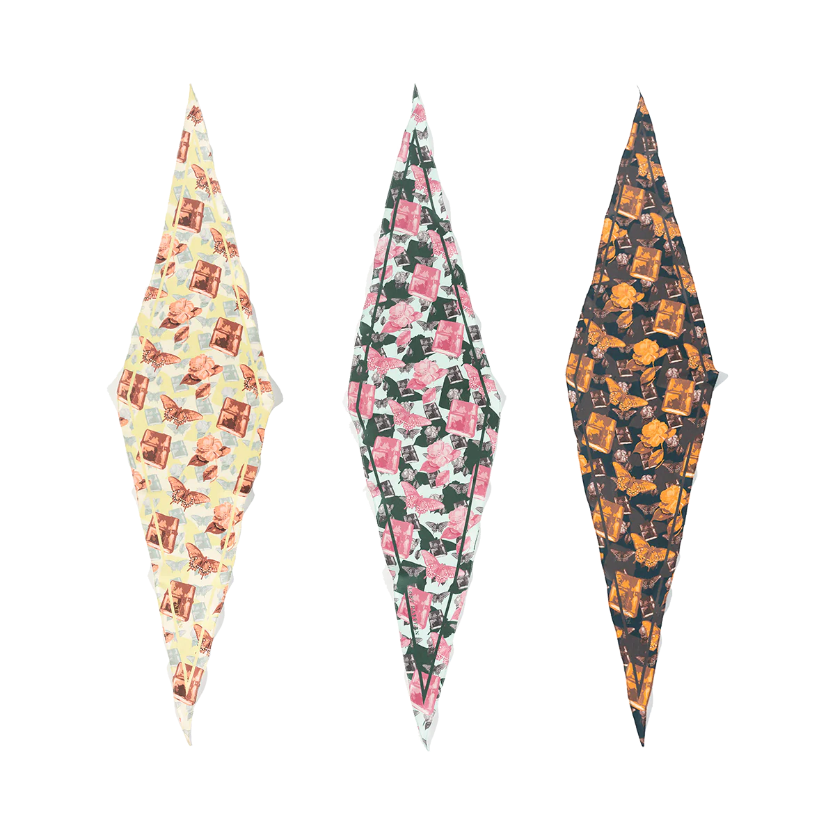 "Lady Butterfly" Silk Diamond Neckerchief - Lime - Image 4