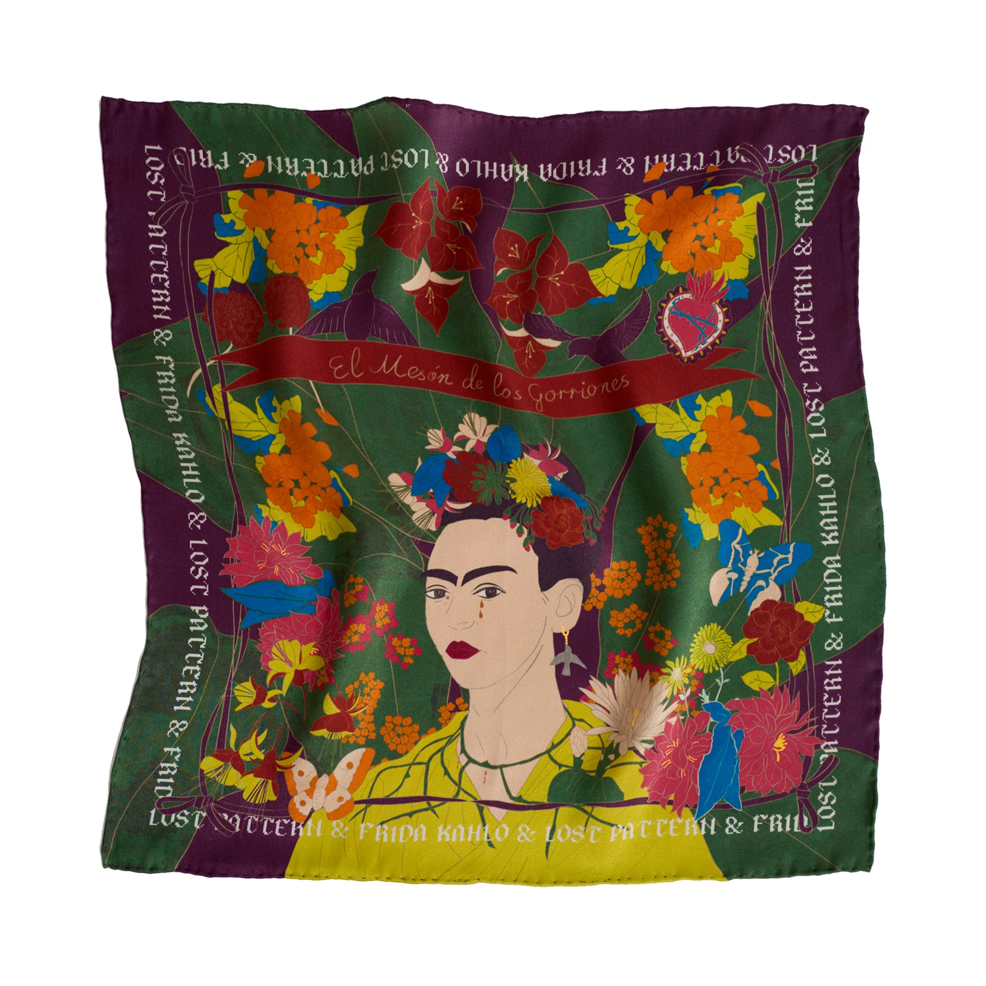 "Los Amores de Frida" Silk Pocket Square - Dark Green - Image 5