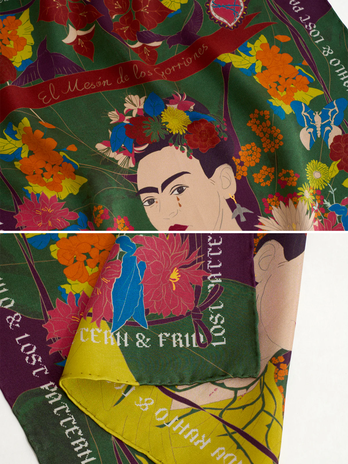 "Los Amores de Frida" Silk Pocket Square - Dark Green - Image 6
