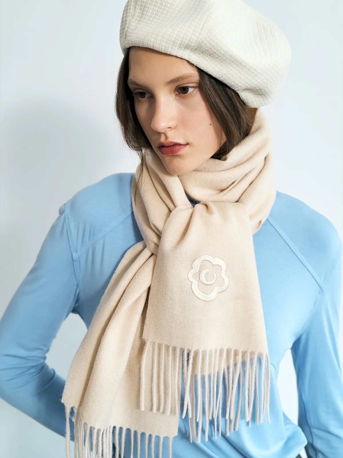 "Lost in Warmth" Classic Cashmere Scarf - Cream - Image 5