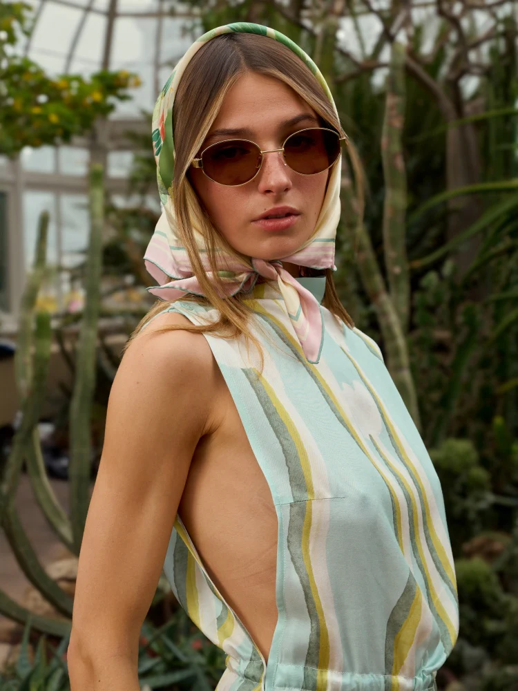 Lost Pattern x NYBG "Oasis Charms" Silk Bandana Scarf - Pink - Image 3