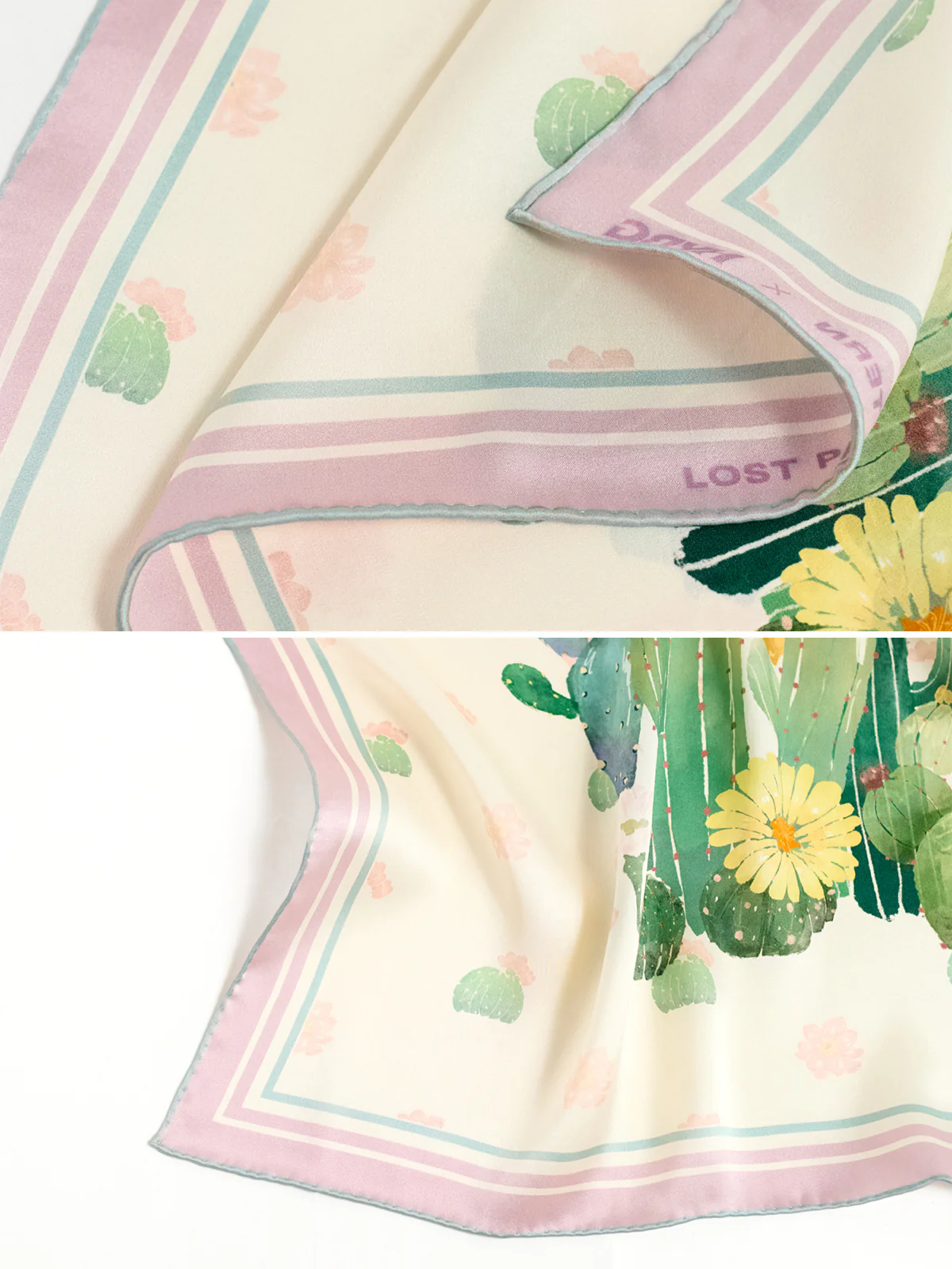 Lost Pattern x NYBG "Oasis Charms" Silk Bandana Scarf - Pink - Image 5